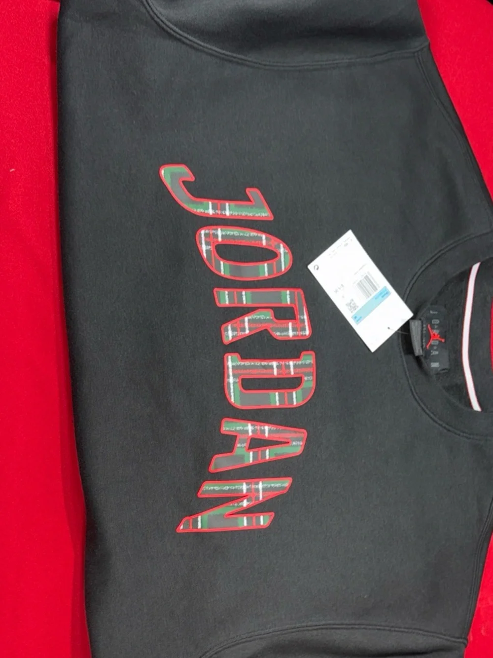 Jordan Black Crewneck Sweatshirt with Red Trim Logo